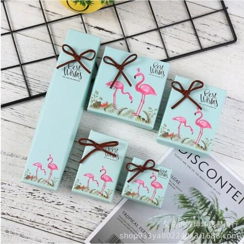 12pcs Jewelry Display Gifts Box Holder Flamingo Ribbon Kraft Paper Organizer Engagement Ring for Brooch Necklace Bracelet