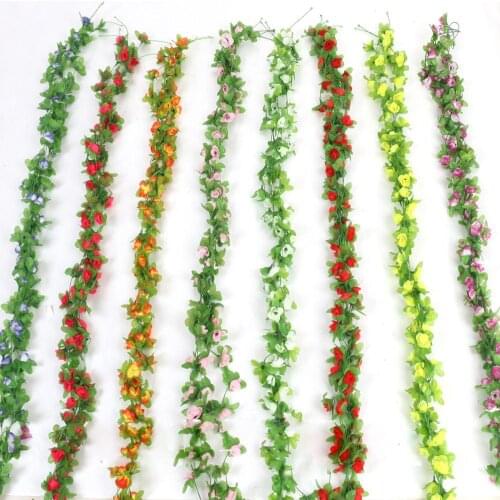 2.3M40 Flower Head Artificial Rose Flower Vine Wreath Wedding Arch Decoration Fake Plant Leaf Vine Tailing Artificial Flower Ivy