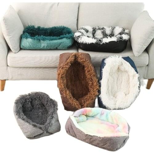 2 In 1 Cat Bed Mat Long Plush Dog Cushion Safa Warm Pet Blanket Sleeping Bag Cover for Small Medium Large Dogs Mattress