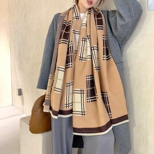2020 Luxury Plaid Print Cashmere Scarf Womens Winter Double-Sided Thick Warm Female Shawl Scarf Pashmina Scarves Hijab Stoles