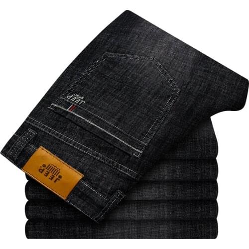 2021 New Jeans Denim Pants Men Business Casual Mid-waist Black Jeans Men Stretch Straight Men Clothing Plus Size Hommes Jeans