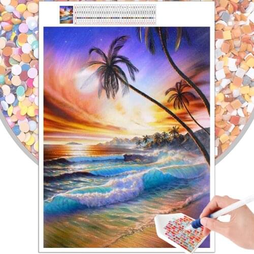 Diamond Painting Landscape Beach Night Color 5D DIY Embroidery Set Handmade Home Decor Mosaic Square Round Rhinestone Mural Art
