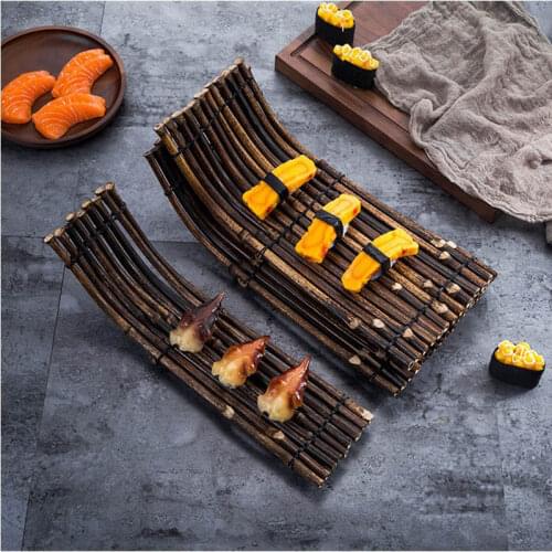Bamboo Tray Sushi Plate Platos Cup Mat Tea Cup Coaster Japanese Cuisine Plate Handicraft Decoration Creative Sushi Tray 2pcs/set
