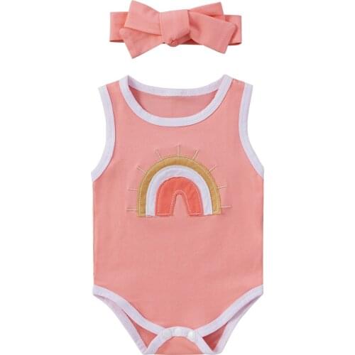 Newborn Infant Baby Boy Girl Bodysuit Summer Button Jumpsuit Rainbow Printed Casual Sleeveless Backless Solid Outfits Clothes