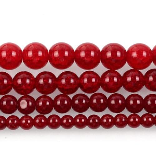 Natural Stone Dark Red Cracked Crystal Charm Round Loose Beads For Jewelry Making Needlework Bracelet DIY Strand 4/6/8/10/12 MM