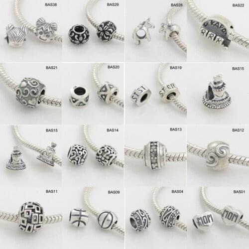 Wholesale 20pcs/lot Mix Designs Vintage Tone Authentic 925 Sterling Silver Beads Fit European Charm Bracelet Jewelry BAS76