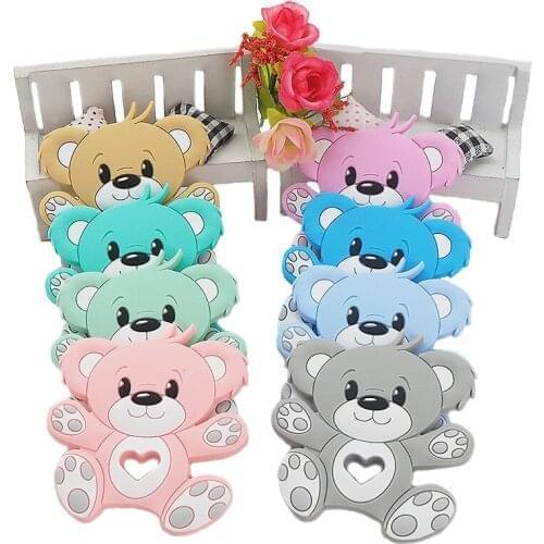 Chenkai 5PCS Silicone Bear Teethers Food Grade Baby Cartoon Pacifier Teething For Baby Nursing Accessories and Gifts BPA Free