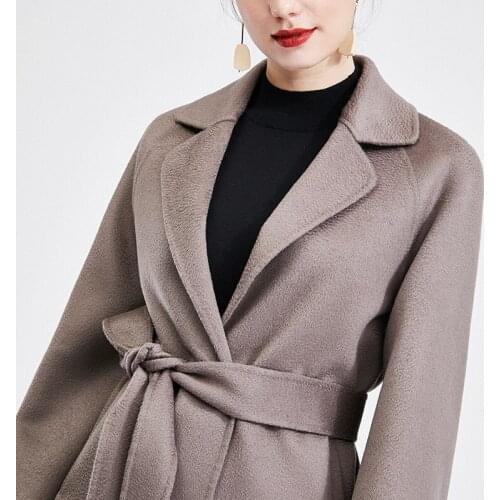 Double-faced cashmere coat womens short 2021 new style popular trumpet sleeve loose small woolen woolen coat