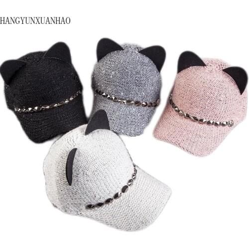HANGYUNXUANHAO New Korean Hat Ladies Curved Cat Ears Ribbon Fashion Personality Cap Outdoor Leisure Sun Hat Baseball Cap Men Hat