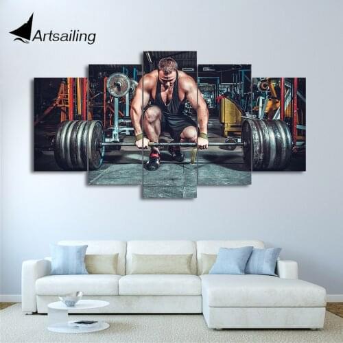 HD Printed 5 Piece Canvas Art Weightlifting Fitness Equipment Painting Gym Wall Pictures for Living Room Free Shipping CU-1876C