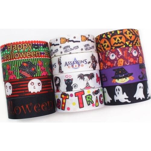 I-191004-2364,7/8'' 22mm,10 yards Halloween Thermal transfer Printed grosgrain Ribbons,bow cap accessories and decorations