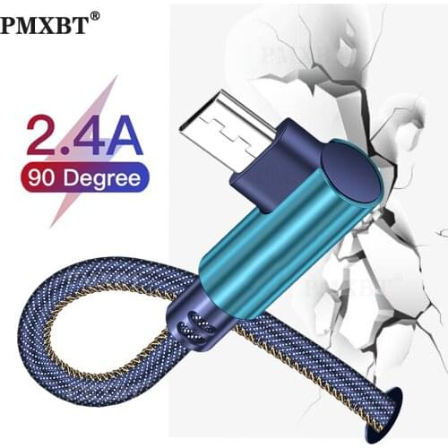 90 Degree Micro USB Cable Fast Charging Charger Mobile Phone Data Cord Microusb Cable For Xiaomi Huawei Android Denim Wire Elbow