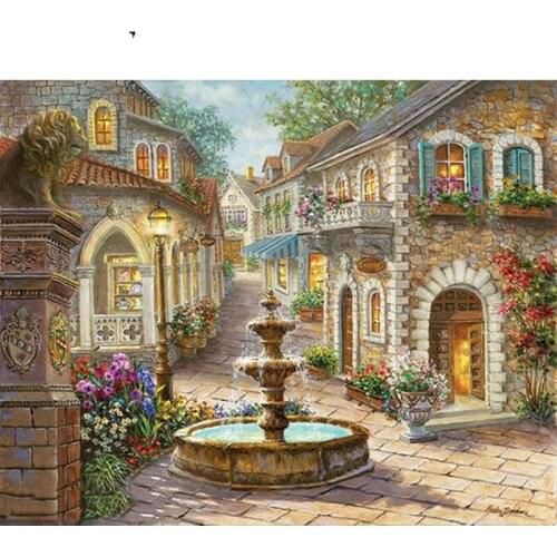 Fountain Street View Paint By Numbers Coloring Hand Painted Home Decor Kits Drawing Canvas DIY Oil Painting Pictures By Numbers