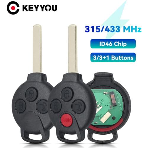 KEYYOU 3/4 Buttons Remote Car Key for Mercedes-Benz Smart Fortwo 451 2007 2008 2009 2010 2011 2012 2013 315Mhz ID46 PCF7941 Chip