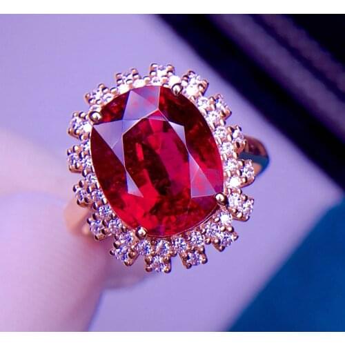 E405 Rubillite Ring Fine Jewelry 18 K Gold Natural Rubi Tourmaline 5.6ct Gemstone Diamond Gift Female Rings for Women Fine Ring