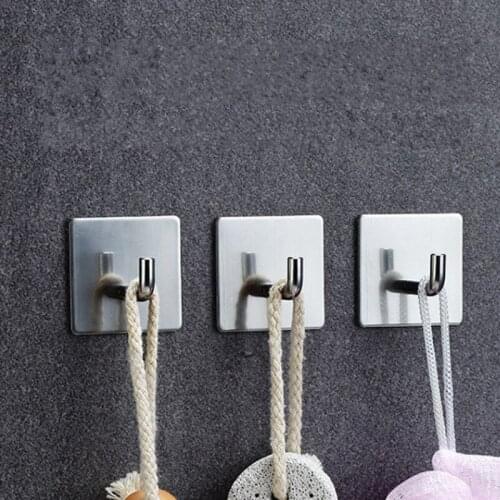 Stainless Steel Storage Hook Adhesive Wall Mounted Hook Hanger Kitchen Bath Toilet Key Hanging Holder Bathroom Products