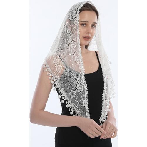 Fashion Church Shawl Lace Veil Polyester Scarf Bandana Church Prayer Wedding Mantilla Chapel White Embroidered Hijab Women Scarf