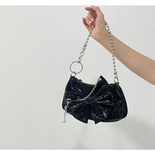 Fashion Punk Style Small Women New Trend Bow Handbag Underarm Chain Shoulder Bag Party Clutch Hand Bags