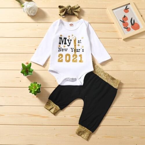 My First New Year Suit Infant Newborn Baby Girls Boys Happy New Years Bodysuit Romper Pants Set Clothes roupas infantil menino