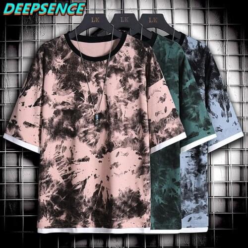 Men 2021 Spring And Summer New Tie Dye Batik Polyester Short Tops T-Shirts Men Casual Hip Hop O neck Short T-Shirts Men