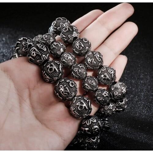 Retro Mens Titanium Steel Fashion Jewelry Six-word Mantra Beads Bracelet Stainless Steel Bracelets Unisex