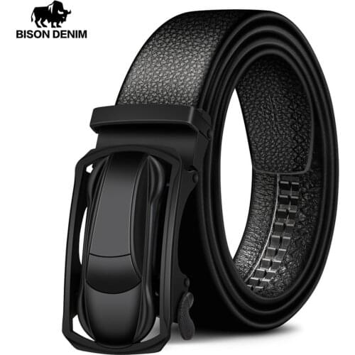BISON DENIM Cow Leather Mens Belt Luxury Strap Men Automatic Buckle Genuine Leather Strap Waistband Belts For Men 3.5cm N71396