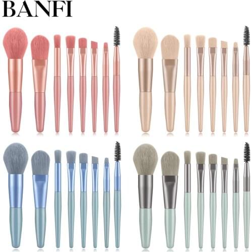 BANFI Mini Makeup Brushes Set Eyeshadow Powder Wood Handle Concealer Cosmetic 8piece Eyebrow Beauty Tool