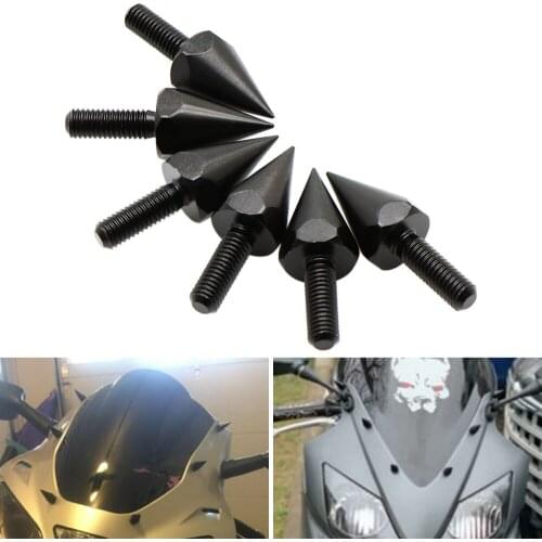 Nuoxintr 6Pcs Black Motorcycle Universal Spike Bolts For Windscreen Fairings License Plate