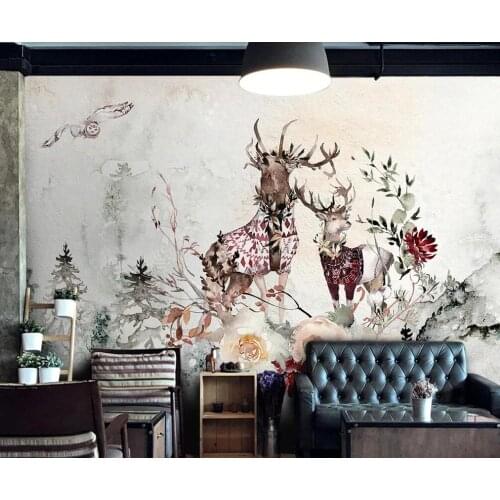 Customized large-scale 3D mural wallpaper Nordic American European elk flowers modern simple background wall