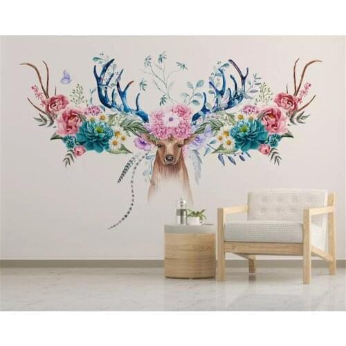 Beibehang Custom size 3d wallpaper papier peint Modern minimalist Nordic flower American deer head floral background wallpaper