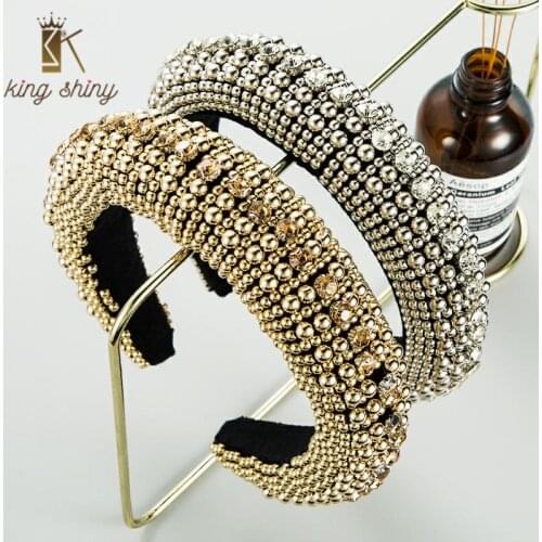 Vintage Full Simulated Pearl Headband for Woman Elegant Sparkly Rhinestone Padded Sponge Hairband Female Party Hair Accessories