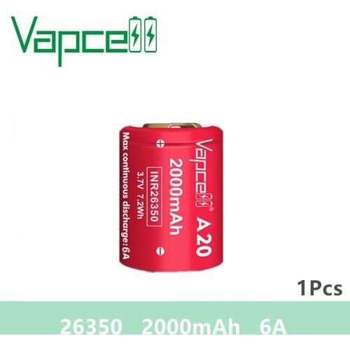 1pcs original 3.7V li-ion battery Vapcell 26350 battery 2000mah 6A rechargeable battery A20 for Flashlights power tools