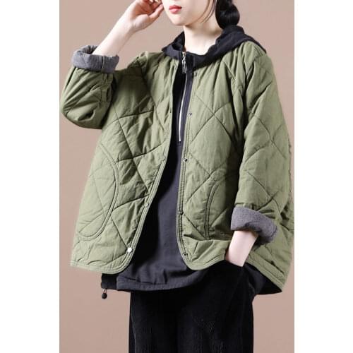 Autumn and Winter Clothing 2020 New Female Korean Loose Large Size Rhombus Covered Dutton Quilted Short Cotton Coat Thin Y372