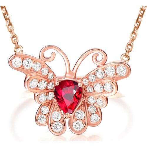 Ruby Gemstones Butterfly Choker Pendant Necklaces For Women Red Austrian Crystal 18k Rose Gold Color Jewelry Bijoux Bague Gifts