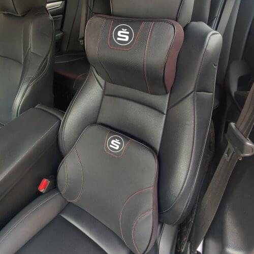 Genuine leather Soft Memory Car Seat Headrest Neck Pillow Comfortable Cushion For SKODA SUPERB KODIAQ KAMIQ OCTAVIA FABIA RAPID