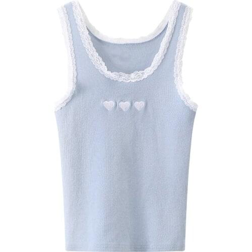 Casual Women Soft Cotton O Neck Lace Vest 2021 Summer Fashion Ladies High Street Sexy Sling Female Solid Color Slim Vest Top