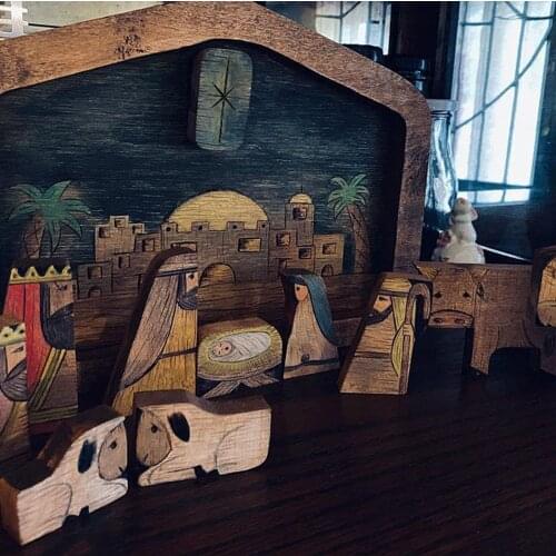 Nativity Puzzle with Wood Burned Design Wooden Jesus Puzzles Jigsaw Puzzle Game for Adults and Kids Home Decoration Accessories