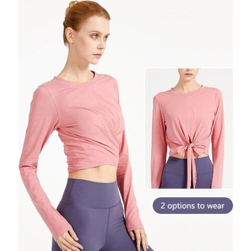 Lace-up Long Sleeve Cross Yoga Shirts Blue Purple Pink Black Slim Loose Breathable Fitness Workout Running Sport Top Cloth