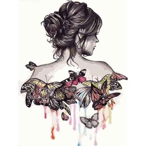 RUOPOTY 60x75cm Oil Painting By Numbers Figure Paint By Number butterfly Girl HandPainted Unique Gift Frame Photo decor
