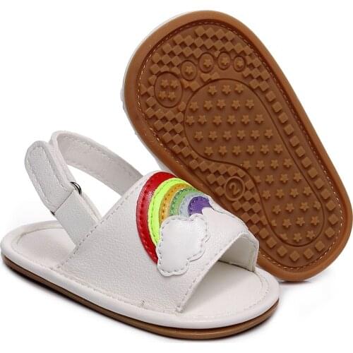 TELOTUNY sandals Baby Boys Girls Cute Rainbow Print Soft-soled Sandals PU Leather Non-slip Breathable Princess Shoes 0-24M
