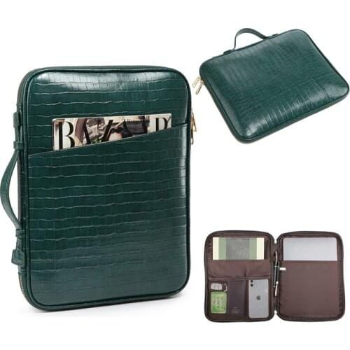 New Ostrich Leather Laptop Bag For Macbook Air Pro Computer Office Women Men Handbag Zipper Briefcase