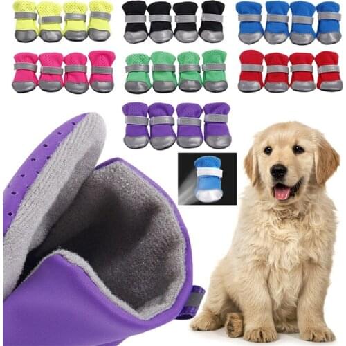 Reflective Dog Shoes 4pcs/set No-Slip Pet Waterproof Boots Breathable Rain Wear Puppy Paw Protector Outdoor Sock Shoes