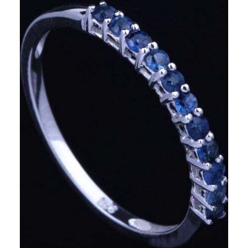 Solid 14K White Gold Certified Round 0.4 Carat Sapphires Fine Ring Gemstone Engagement Band Wedding Anniversary Women Jewelry