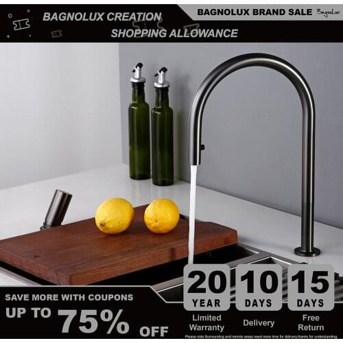 Brushed Gunmetal Black Single Handle Double Hole Hot And Cold Sprayer Pull-Down Brass Countertop Mounted Kitchen Sink Faucet