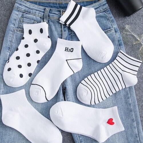 Striped white skateboard cotton socks women japanese fashion cute harajuku heart slouch streetwear short sock calcetines mujer
