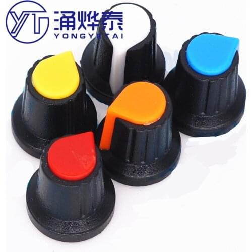 YYT 20pcs 5color WH148 potentiometer knob cap(copper core) 15X17mm 6mm Shaft Hole AG2 Yellow Orange Blue White Red