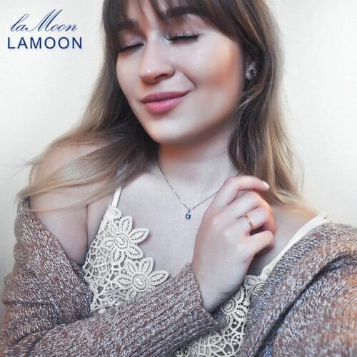 LAMOON Natural Square Green Chalcedony 925 Sterling Silver Simple Chain Pendant Necklace Women Jewelry S925 LMNI038