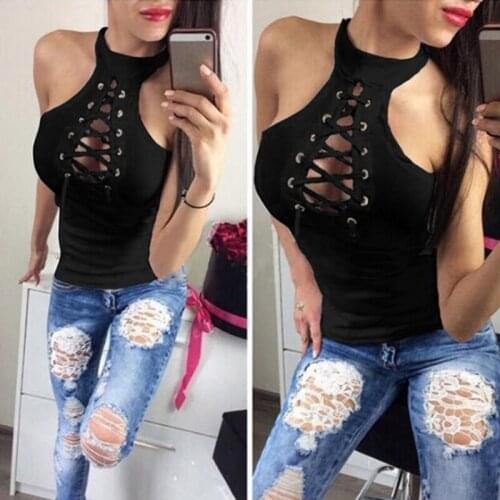 Women Fashion Sleeveless Halter Tops Ladies Sexy Hollow Out Off Shoulder T Shirts Casual Loose Solid Color T-shirt For Women
