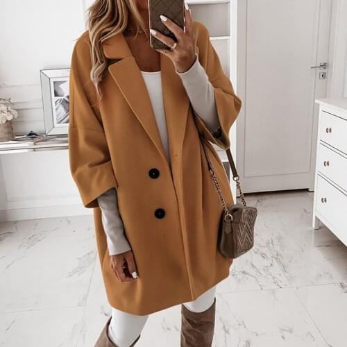 Warm Slim Long Office Overcoat Trench Jacket Chic Windbreaker Outwear 2021 Womens Winter Artificial Wool Elegant Coat Ladies