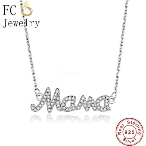 925 Sterling Silver Letter Mama Cubic Zircon Crystal Pendant Necklaces Women Girl Lover Gift Mothers Day Mother Mom Gift 2021
